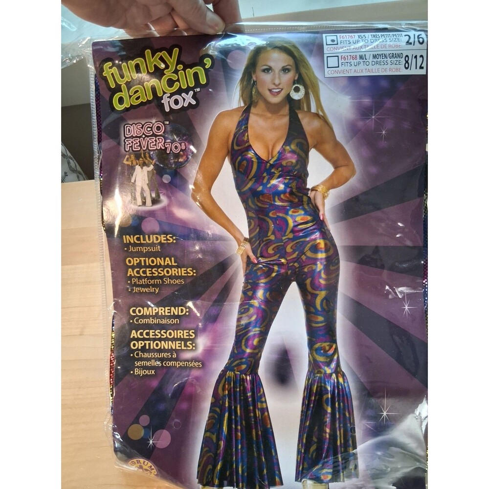 Retro 70s Disco Jumpsuit Adult Costume Size 2-6 Funky Dancin’ Fox Halloween